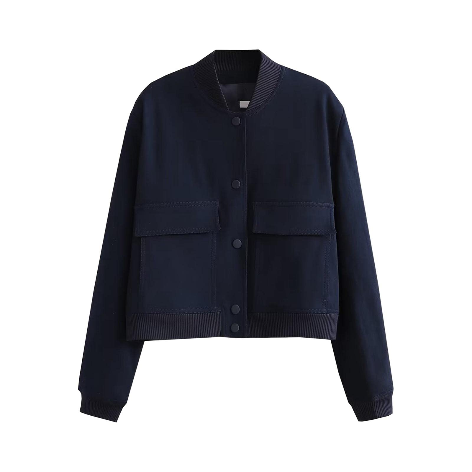 Women's Jacket Spring for Women Ladies Cropped Two Large Pockets Casual Coat S Dark Blue-image-26