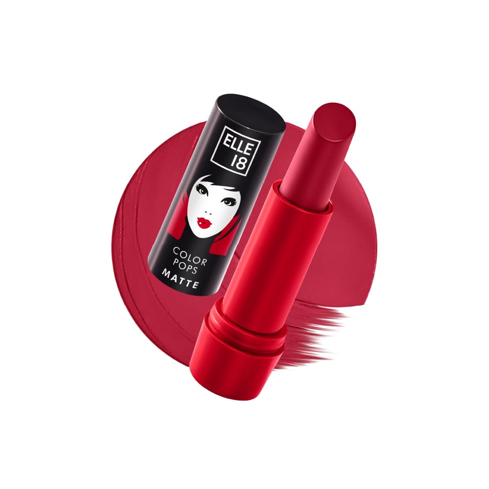Elle 18 Color Pops Matte Lipstick, Maroon Silk, Moisturising Bullet Matte, with Vitamin E, Highly Pigmented, Infused with Jojoba Oil and Shea Butter | 4.3 g