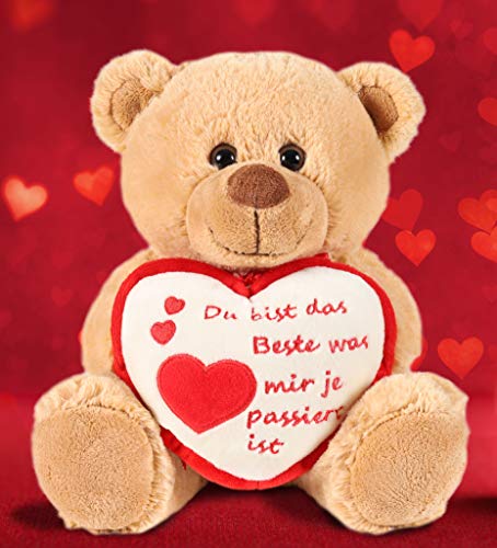 BRUBAKER Teddy Plüschbär mit Herz Rot Beige - Du bist das Beste was Mir je ... - 25 cm - Teddybär Plüschteddy Kuscheltier Schmusetier - Braun Hellbraun