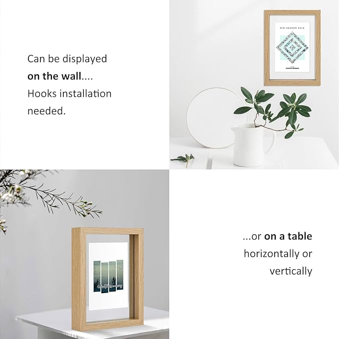 Image of Abhikalpya Art studio A4 Floating Wooden Frame 8x12 inch Empty for any plant leaf decoration, picture, DIY Gift item 30.48 X 20.32 Centimeters (Wooden) (Table top)
