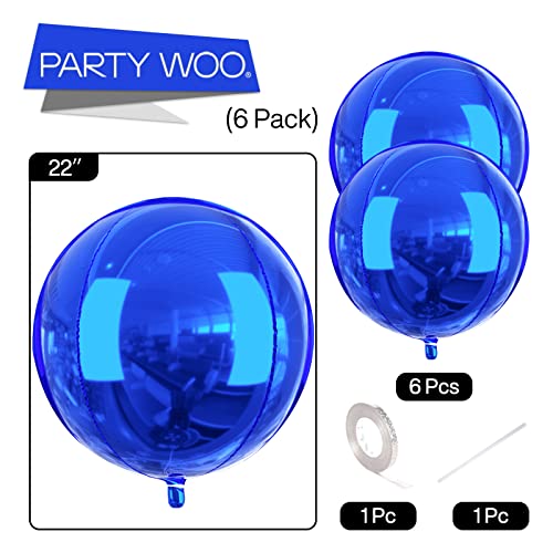 Image of PartyWoo Royal Blue Foil Balloons 6pcs Large Round Giant Jumbo 4D Balloons | 22 Inch for Graduation Men Birthday Retirement Baseball Gaming Baby Shower Bridal Shower Gender Reveal Party Decorations