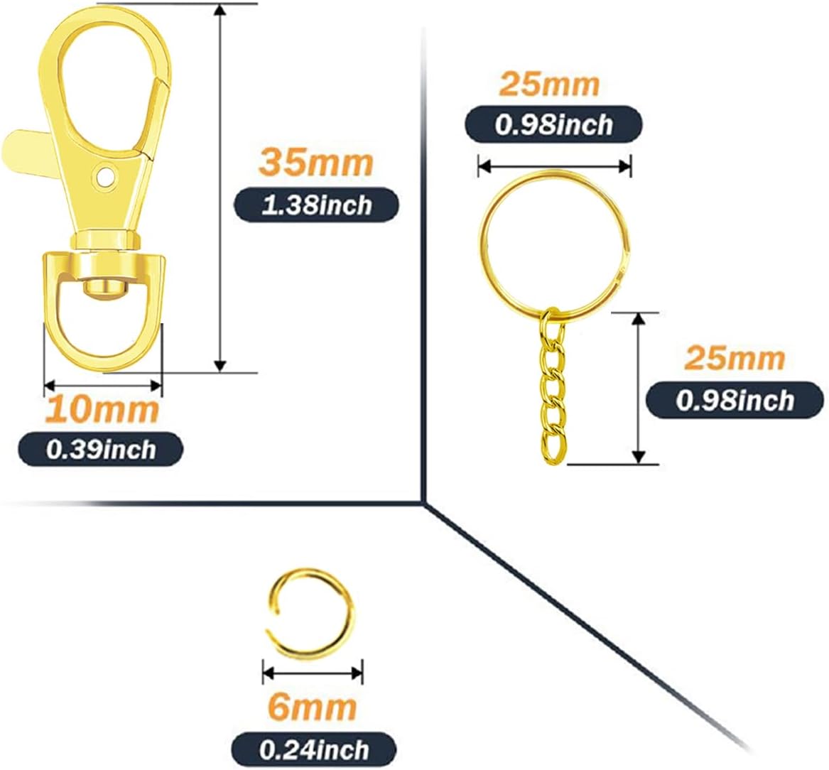 100 Pcs Swivel Snap Hook and Key Rings with Chain and Jump Rings for Keychain Lanyard DIY Jewelry Crafts Accessories(50 Lanyard Snap Hooks+50 Key Ring with Chains) (Gold) - Image 2