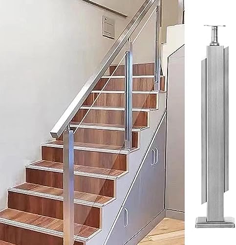 Stainless Steel Stair Railing Post with Slanted Spigot Slots, Black Balustrade Column for Attic, Garage & Hospital Steps - 105cm (41.3in) Durable End Post