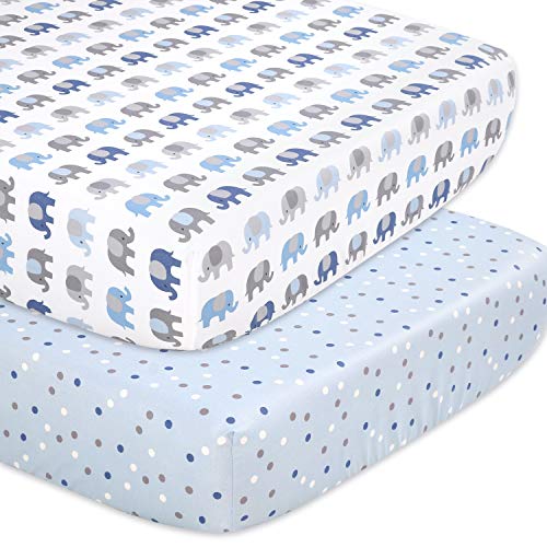Image of The Peanutshell Elephant Fitted Crib Sheet Set for Baby Boys or Girls, 2 Pack Unisex Set