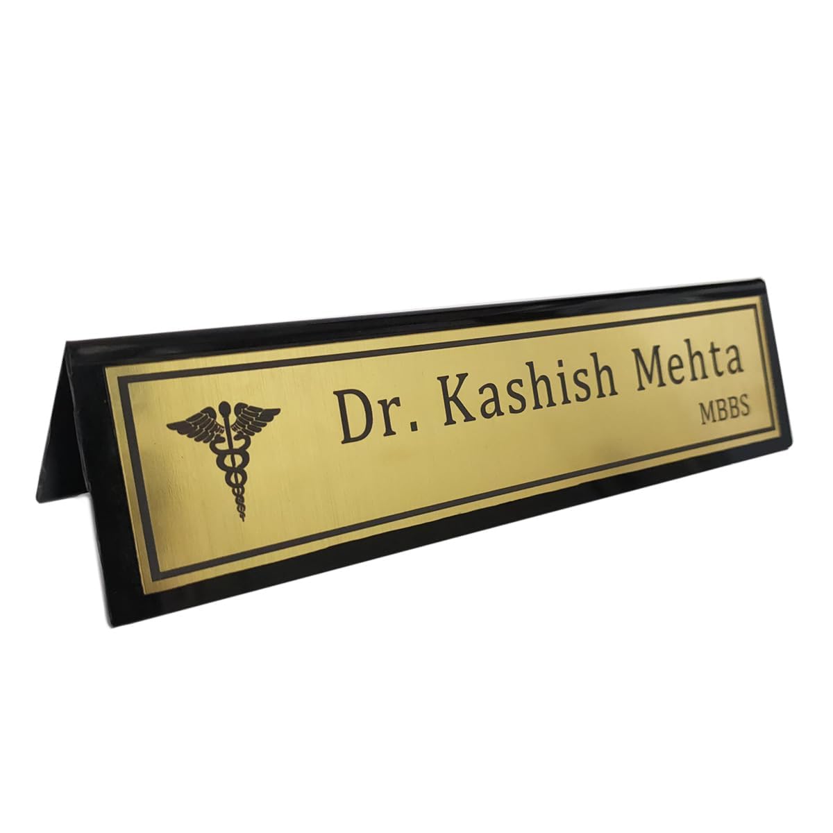 Personalized Acrylic Desk Name Plate - Custom Office Name Signage, Elegant Gift for Doctors, Advocates & Professionals (10x2.5 inches, Clear & Durable) (Brushed Gold) — Amazon image 4
