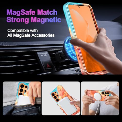 Casetego for Galaxy S26 Ultra Case,Compatible with MagSafe,[Military Grade Drop Test] Full Body Protection Slim Shockproof Rugged Marble Women Case for Samsung Galaxy S26 Ultra 5G 6.9 inch,Gold/Orange - image 4