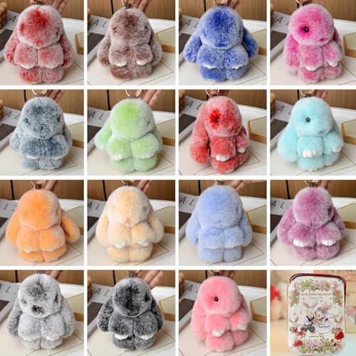 MINGRI Cute Bunny Keychain With Tin, Halloween Charm Bunny Keychain Fluffy With Box for Kids,Backpack,Purse,Handbags2