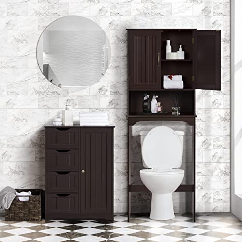 image for Yaheetech Large Bathroom Floor Cabinet with 4 Drawers and Single Door 