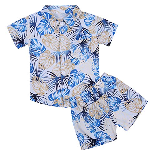oddler Baby Boy Shorts Sets Hawaiian Outfit,Infant Kid Leave Floral Short Sleeve Shirt Top+Shorts Suits (1-2T, Leaf White)