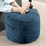 Manyday Round Stuffed Pouf Ottoman,Corduroy Foot Rest with Rebound Foam Filled, Furry and Fluffy Foot Stool Ottoman, Floor Poufs for Living Room (Blue, 20' D x 20' W x 15' H)