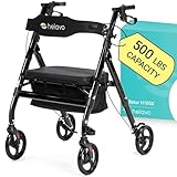 Helavo Bariatric Walker with Large, Height-Adjustable Seat, 500 lbs Weight Capacity, All Terrain 8-inch Wheels, 28-inch Wide - Extra Wide Heavy Duty Rollator for Seniors