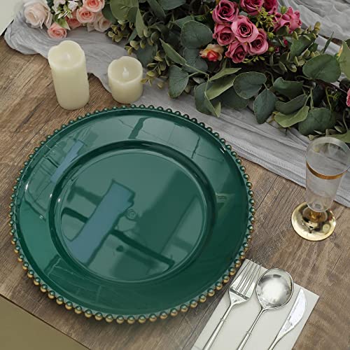 Efavormart 6 Pack | 12" Hunter Emerald Green/Gold Acrylic Plastic Beaded Rim Round Charger Plates #TOP7
