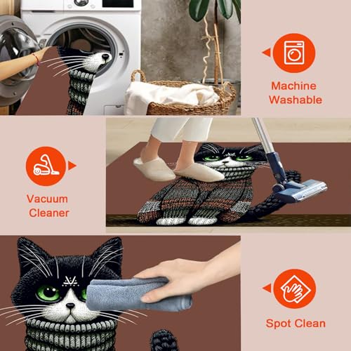 Tapis lavable antidérapant résistant pour terrasse cuisine motif chat