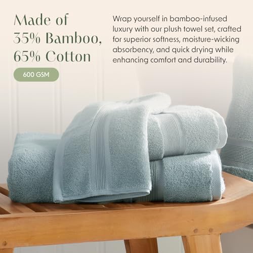 Springtree Home Luxury Bamboo Rayon Bath Towel Set of 4 | 35% Bamboo Rayon - 65% Cotton | Absorbent Quick-Dry Towels for Bathroom | Oeko-TEX Standard 100 Cotton | Aegean by Springtree Home - Image 3