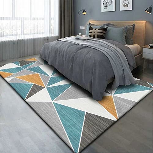 Tapis durable de salon bleu azur géométrique 200x250cm haute densité