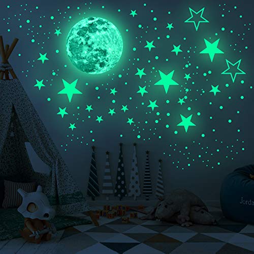 435 Pcs Glow in The Dark Stickers Luminous Dots Stars and Moon Wall Stickers DIY Wall Decal Murals for Nursery Baby Kids Bedroom Living Room