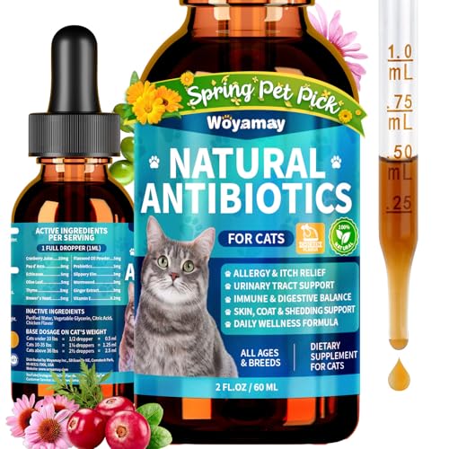 Woyamay Antibiotics for Cats, Natural Antibiotic for Allergy Relief, Urinary Tract Health, Itch Relief & Digestion Care, Cat Allergy Relief for Cats, Cat Immune Support Supplement, 2 Fl Oz
