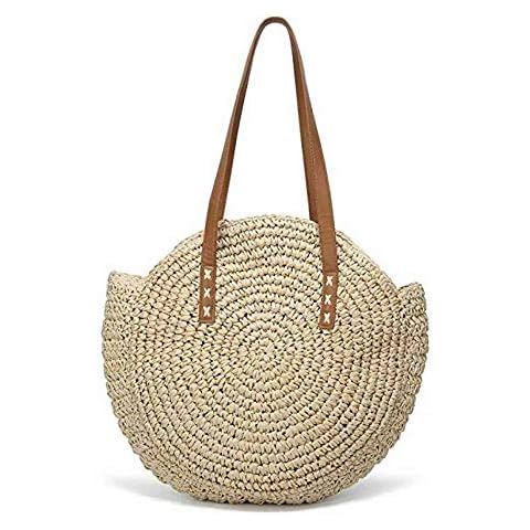 Mangetal Straw Crossbody Bag Women Handmade Weave Shoulder Bag Round Summer Beach Handbags and Purse (Khaki) Cover