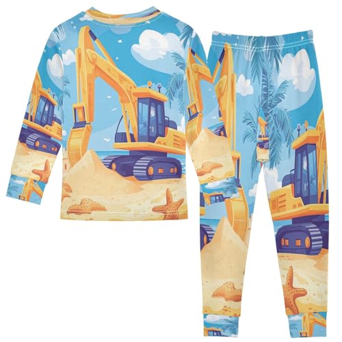 Pajama Sets Long Sleeve Yellow Excavator Car Beach Soft Comfy Sleepwear 2 Piece PJS 3-8T3