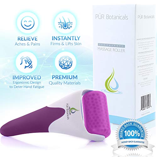 Ice Roller Face Massager - Therapeutic Cooling to Naturally Tone & Tighten | Brighten Complexion and Reduce Wrinkles, Under Eye Puffiness | Facial Cool Ice Rollers for Migraine + Pain Relief (Purple)