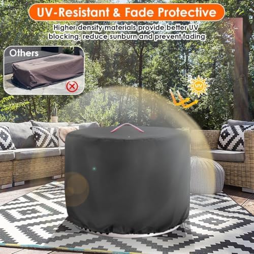 Topcover Fire Pit Cover Round,600D Waterproof Outdoor Propane Firepit Cover For 30 Inch Gas Fire Table,Patio Round Fireplace Cover - 30"D x 24"H - 5