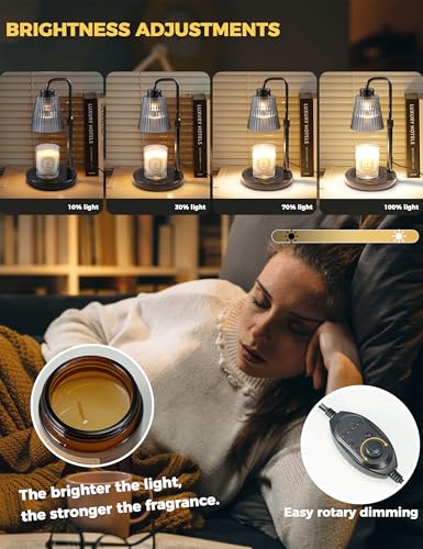 Image of Marble Candle Warmer Lamp Black with Cycle Timer, Dimmable Wax Melt Warmer