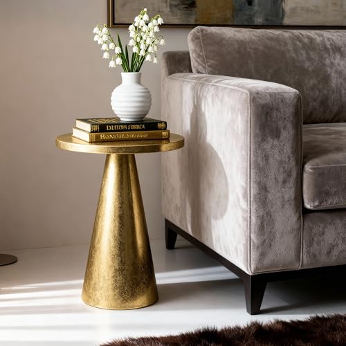 Hyfirm Gold Round Pedestal End Table, Modern Side Table for Couch & Sofa, Small Metal Drink Stand Accent Tables for Living Room, Bedroom & Small Spaces, 16"x16"x23"H inch