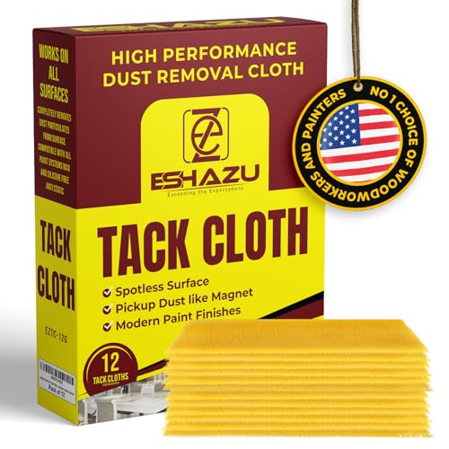 Eshazu - Paño de adherencia prémium (paquete de 12) – Removedor de polvo y partículas de grado profesional para carpintería y pintura – Trapos para limpieza de superficies – Sin silicona ni cera,