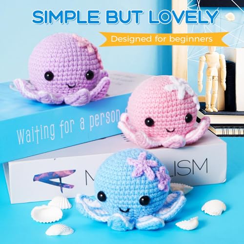 Image of Crochet Kit for Beginners: Make 3 Cute Amigurumi Animals with Easy-to-Follow Video Tutorial, Complete Beginner Crochet Kits for Kids Adults, Creative Christmas Birthday Gift Idea for Women & Girls