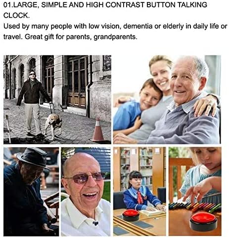 Miniatura 5 de Reloj parlante para personas ciegas o personas con discapacidad visual, reloj despertador que dice la hora con fecha y día de la semana (rojo y