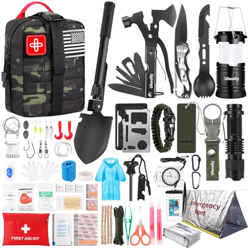 Survival Kit, Gifts for Men Women Teen Boys, 252 pcs Survival Gear and Equipment Mini First Aid Kit for Car Home, Emergency Kit with Molle System for Earthquake, Outdoor Adventure, Car Travel