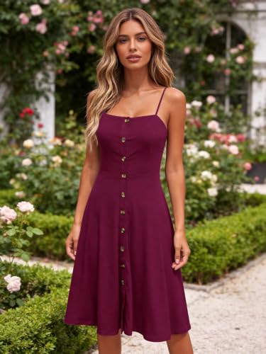 Image of Berydress Women's Casual Beach Summer Dresses 2026 Solid Cotton Flattering A-Line Spaghetti Strap Button Down Midi Sundress