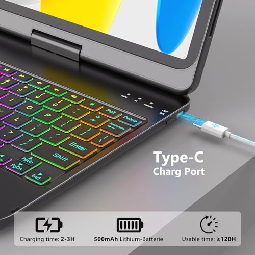 Tastatur Hülle für iPad A16 Hülle mit Tastatur iPad Hülle mit Tastatur 11 Hülle mit Tastatur für 10 & 11 Generation (2022/2025), mit Bluetooth Tastatur und Multi Touch Touchpad, 360° Drehbar, QWERTZ 6