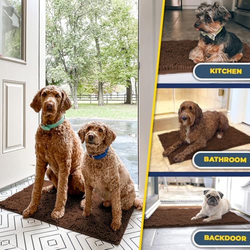 Muddy Mat® AS-SEEN-ON-TV Highly Absorbent Microfiber Door Mat and Pet Rug, Non Slip Thick Washable Area and Bath Mat Soft Chenille for Kitchen Bathroom Bedroom Indoor and Outdoor - Brown XXL 60"X48"