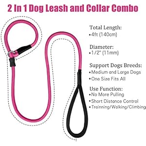 Strong Slip Rope Dog Training Leash 4ft  Heavy Duty Durable Braided Nylon Lead with Rubber Stopper  Padded Handle  No Pull Walking Climbing for Medium Large Dogs hot Pink 12 X 4ft  Cucciolini Doodles Strong slip rope dog training leash 4ft  heavy duty durable braided nylon lead with rubber stopper  padded handle  no pull walking climbing for medium large dogs hot pink 12 x 4ft   cucciolini doodles