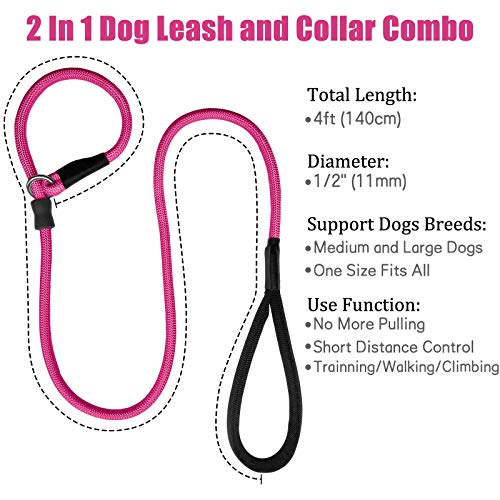 Strong Slip Rope Dog Training Leash 4ft  Heavy Duty Durable Braided Nylon Lead with Rubber Stopper  Padded Handle  No Pull Walking Climbing for Medium Large Dogs hot Pink 12 X 4ft  Cucciolini Doodles Strong slip rope dog training leash 4ft  heavy duty durable braided nylon lead with rubber stopper  padded handle  no pull walking climbing for medium large dogs hot pink 12 x 4ft   cucciolini doodles