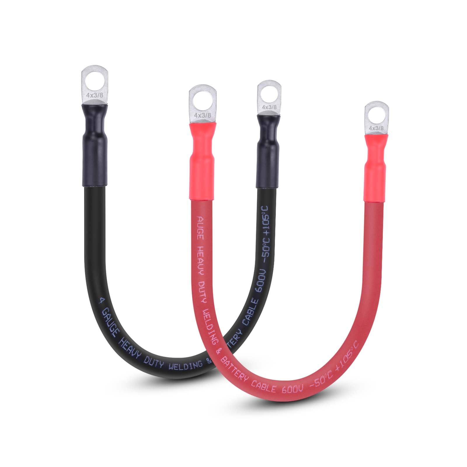 4 AWG Flexible Battery Cable with 3/8" Terminals - OFC Pure Copper Inverter &amp; Welding Wire for Automotive Solar RV Motorcycle (Red + Black 1FT Pair)