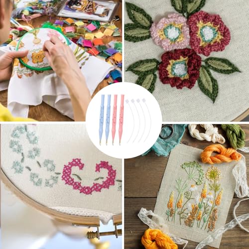 Image of 4pcs Adjustable Punch Needle Threader, Embroidery Pen Tool Supplies with Wire Guide for Felting Threader DIY Stitching Applique and Creative Crafts