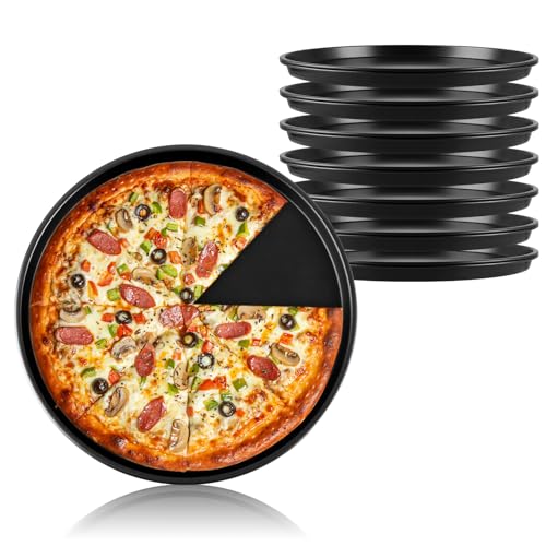 APACALI 8 Stück Pizzablech Rund 28 cm, edelstahl pizzaform mit Antihaftbeschichtung, Schwarz Pizzateller, Pizza Backblech, Kuchenblech Rund für für Pizza Käsekuchen Pie Flammkuchen