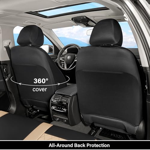 Image of Coverado Universal Leather Seat Covers Full Set for 5 Seats - Waterproof, Durable All-Weather Protector for SUV, Pickup Truck, Sedan, Black&Beige
