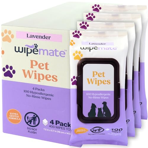 WIPEMATE Toallitas hipoalergénicas para mascotas, lavanda, 100 unidades [paquete de cuatro]