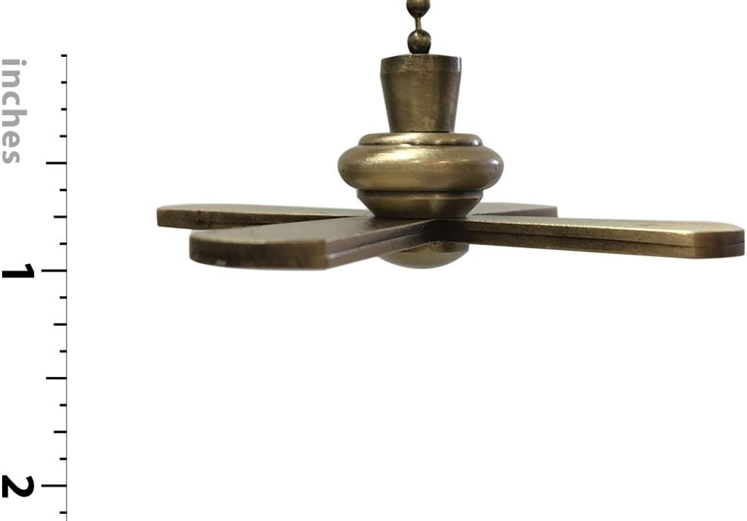 Royal Designs Ceiling Fan Pull Chain Beaded Ball Extension Chain with Decorative Fan and Light Bulb, Antique Brass, Set of 2
