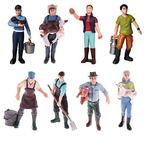 X Hot Popcorn 3 Inch Simulation Farm Character Model Set Simulated Farmer Miniature Figurines Farm Keeper Figurines Farmer Model Farmer Figure Model Figurine for Miniature Scenes,Set of 8