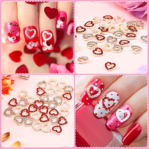 36 Pieces 3D Heart Nail Charms For Nail Heart Nail Rhinestone Decals Love Crystal Nail Charms Diamond Alloy Nail Gems Decorations For Women Girls Valentine's Day (Natural Style) #TOP1