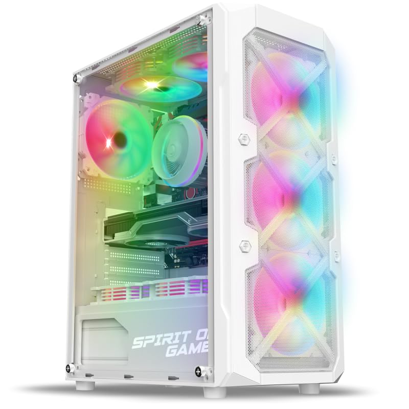 Spirit of Gamer – Rebel XT, caja para PC Gaming ATX/mATX/ITX, 4 ventiladores ARGB de 120 mm, vidrio templado, soporte Watercooling 240 mm, almacenamiento modular SSD/HDD, torre robusta con