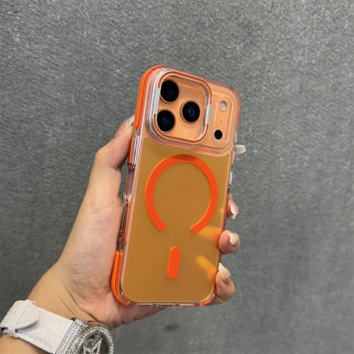 Coque magnétique iPhone 14 Pro orange rigide compatible chargeur sans fil