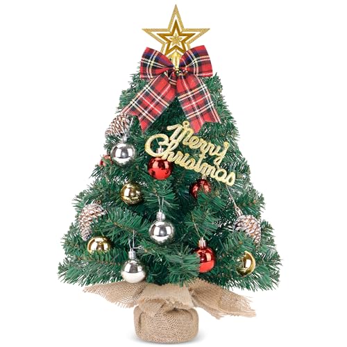 Zavothy Mini Albero di Natale 60 cm Realistico Alberello Stilizzato da Tavolo con Tronco Artificiale Decorato con Pigne Addobbato​ Pronto in 5 Minuti​ (Verde, 60cm)