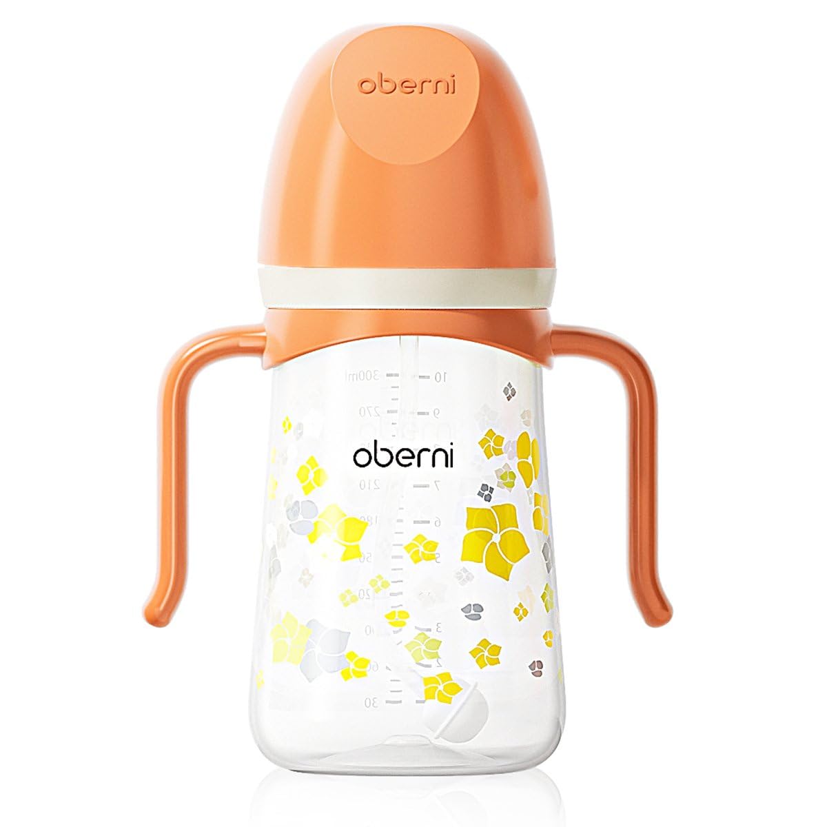Oberni Toddler Sippy Cup, Weighted Straw Baby Drinking Water Bottle with Valved Spout for 6+ Months, 300ml/Orange/1Pack