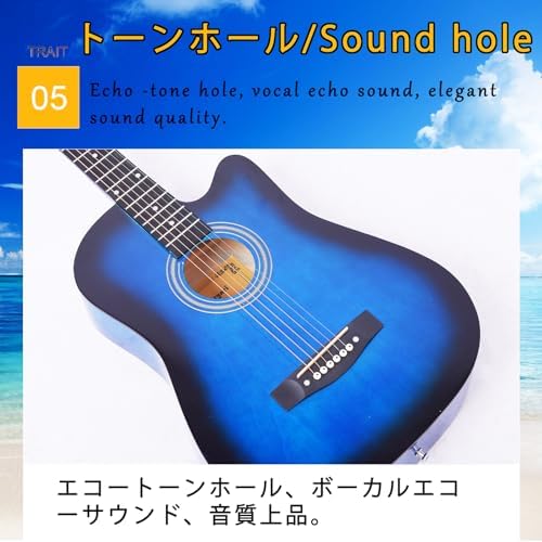 Aryari Acoustic Guitar 38 inch 3/4 Size Junior Cutaway Basswood Guitar Starter Kit For Beginners Kid Adult 6 String Guitare Acoustique With Gig Bag Strap Tuner Capo Pick Guard, Right Hand 38''Blue 7
