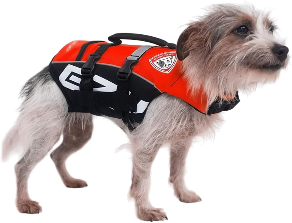 EzyDog Micro Doggy Flotation Device (DFD) for Small Dogs – Premium Adjustable Life Jacket Vest for Dogs Under 15 Pounds – Durable Grab Handle and Reflective Trim for Safety (X-Small, Red)